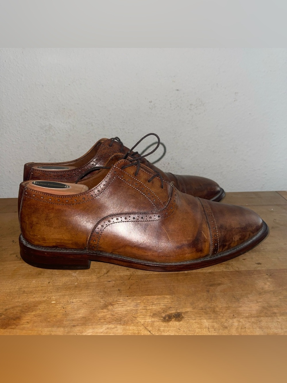 Allen Edmonds Mens Evanston Strand Walnut Brown Cap Toe Oxford Dress Shoes Sz 10